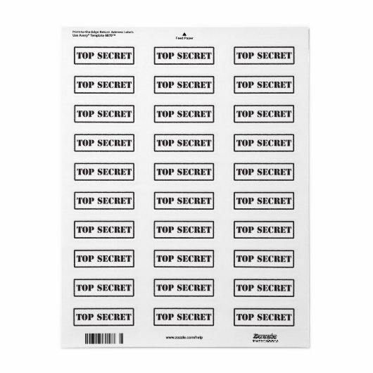 Top geheim zwart gestempeld label (Full Sheet)