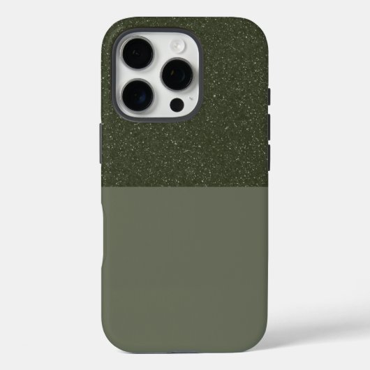 Top Glitter Moss Green iPhone 16 Hoesje – Aanpasse (Achterkant)