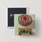 Top: Goudsnuffel met diverse stenen Vierkante Button 5,1 Cm (Voorkant /achterkant)