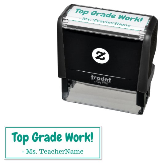 "Top grade Work" + Tutor Name Rubber Stamp Zelfinktende Stempel (In situ)