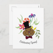 Top Hat Bow Stropdas Spring Flowers Groundhog Feestdagenkaart (Voorkant / Achterkant)