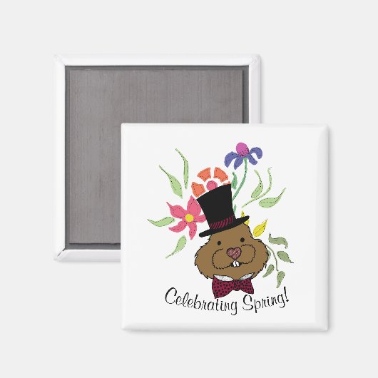 Top Hat Bow Stropdas Spring Flowers Groundhog Magneet (Voorkant / Achterkant)