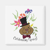 Top Hat Bow Stropdas Spring Flowers Groundhog Magneet (Voorkant)