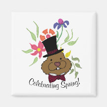 Top Hat Bow Stropdas Spring Flowers Groundhog