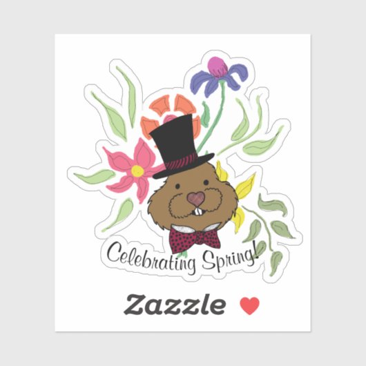 Top Hat Bow Stropdas Spring Flowers Groundhog Sticker (Vel)