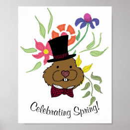 Top Hat Bow Stropdas Spring Flowers Poster
