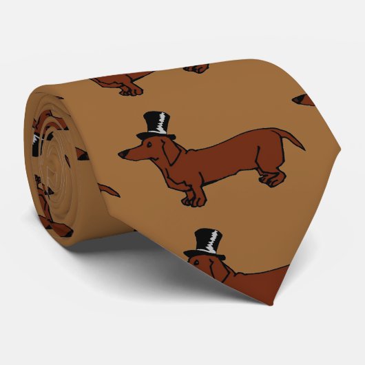 Top Hat Brown Dachshund Stropdas (Opgerold)