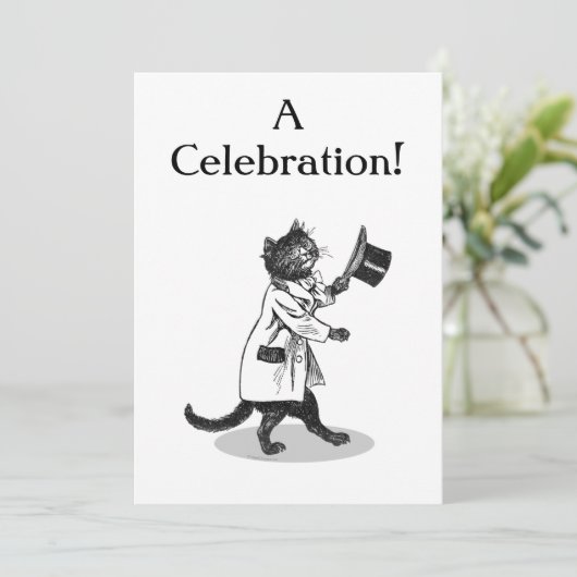 Top Hat Cat Aangepaste Uitnodiging Sjabloon (Staand voorkant)