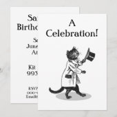 Top Hat Cat Aangepaste Uitnodiging Sjabloon (Voorkant / Achterkant)