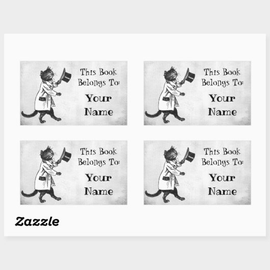  Top Hat Cat Custom Bookplate Sticker (Vel)
