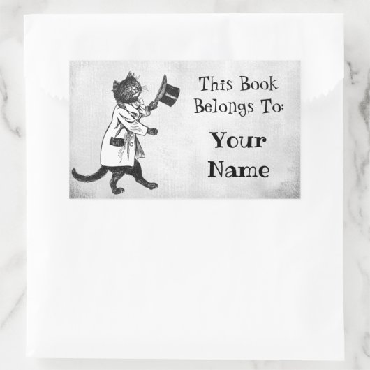 Top Hat Cat Custom Bookplate Sticker (Tas)