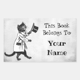  Top Hat Cat Custom Bookplate Sticker