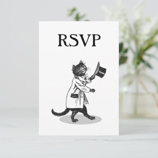 Top Hat Cat Custom RSVP uitnodiging (Staand voorkant)