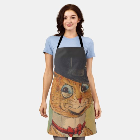 TOP HAT CAT LOUIS WAIN ART RETRO KITCHEN APRON SCHORT (Gedragen)