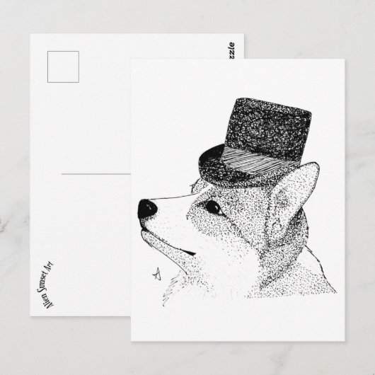 Top Hat Corgi Briefkaart (Voorkant / Achterkant)