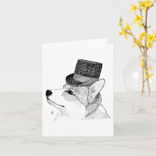 Top Hat Corgi Kaart (Gele Bloem)
