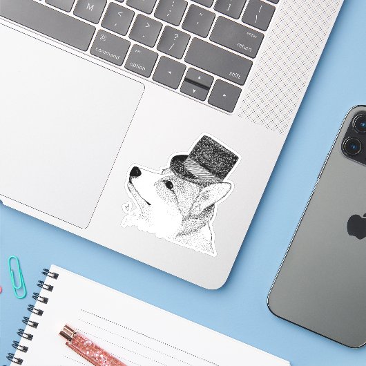 Top Hat Corgi Sticker (Laptop met iPhone)