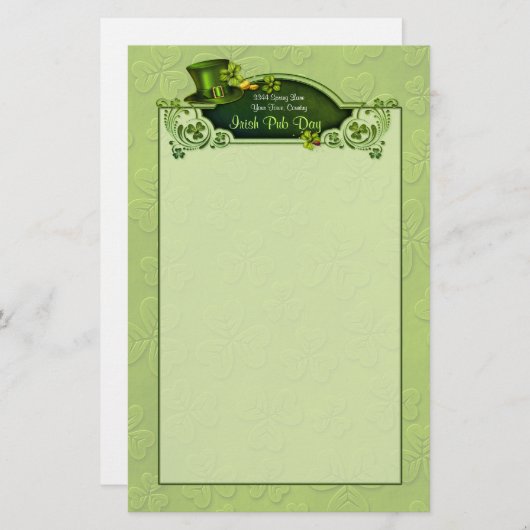 Top Hat en Shamrocks - Aanpassen Briefpapier (Voorkant / Achterkant)