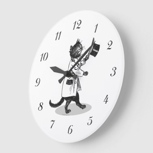 Top Hat Kat Wandklok Zwart Nummers (Hoek)