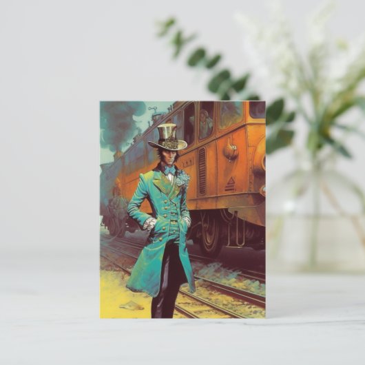  Top Hat Man en de Trein Briefkaart (Staand voorkant)