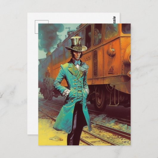  Top Hat Man en de Trein Briefkaart (Voorkant / Achterkant)