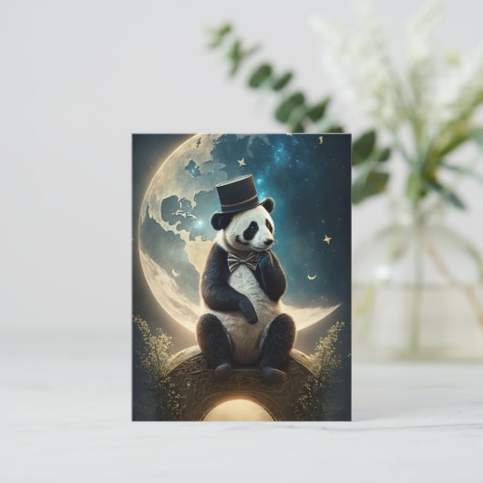  Top Hat Moon Panda Beer Briefkaart (Staand voorkant)