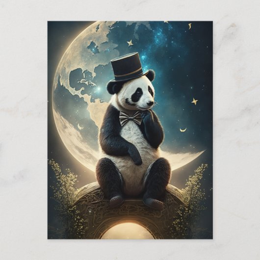  Top Hat Moon Panda Beer Briefkaart (Voorkant)