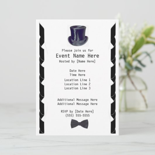 Top Hat Party nodigt uit Kaart (Staand voorkant)