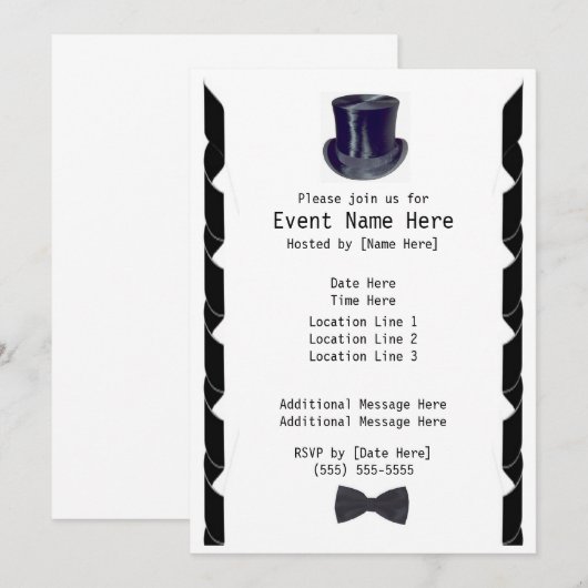 Top Hat Party nodigt uit Kaart (Voorkant / Achterkant)