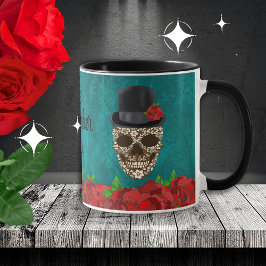 Top Hat Rode Rozen Bloemen Mannelijke Suikersched Mok