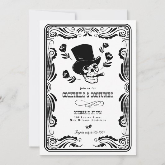  Top Hat Skull Adult Halloween Party Kaart (Voorkant)