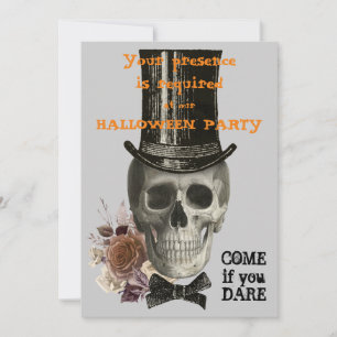 Top Hat Skull Halloween Party Invitation Kaart