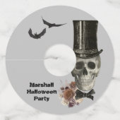 Top Hat Skull Halloween Wijnglaslabel (Voorkant)