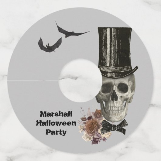Top Hat Skull Halloween Wijnglaslabel (Voorkant)