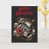 Top Hat Skull verjaardagskaart Kaart (Gele Bloem)