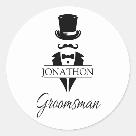 Top Hat Tux Mustache Wedding Bachelor Party Ronde Sticker (Voorkant)