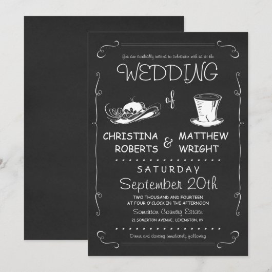 Top Hat Wedding Sjabloon Kaart (Voorkant / Achterkant)