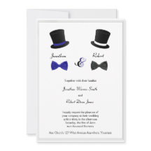 Top Hats and Bow Stropdassen Blue Gay Wedding Invi
