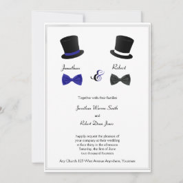 Top Hats and Bow Stropdassen Blue Gay Wedding Invi Kaart