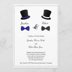 Top Hats and Bow Stropdassen Blue Gay Wedding Invi Kaart