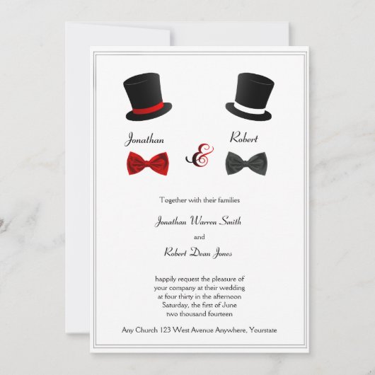 Top Hats and Bow Stropdassen Gay Wedding Invitatio Kaart (Voorkant)