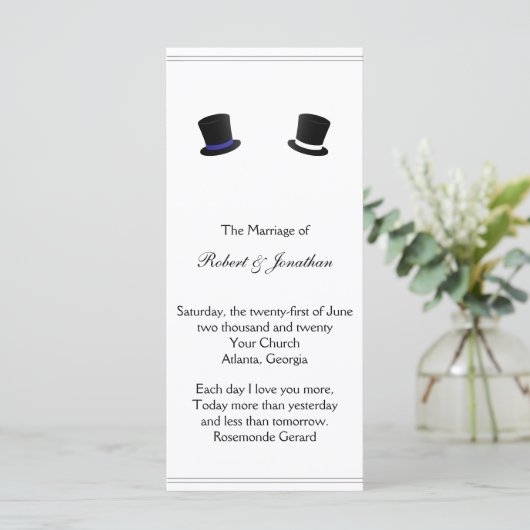 Top Hats en Bow Stropdassen Blue Gay Wedding Progr Programmakaart (Staand voorkant)