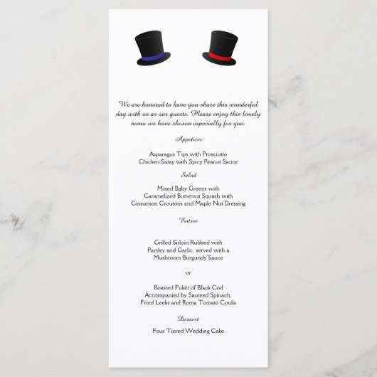 Top Hats en Bow Stropdassen Gay Bruiloft Menu (Voorkant)