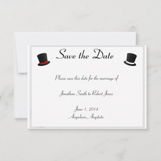 Top Hats en Bow Stropdassen Gay Bruiloft Save the Date (Voorkant)
