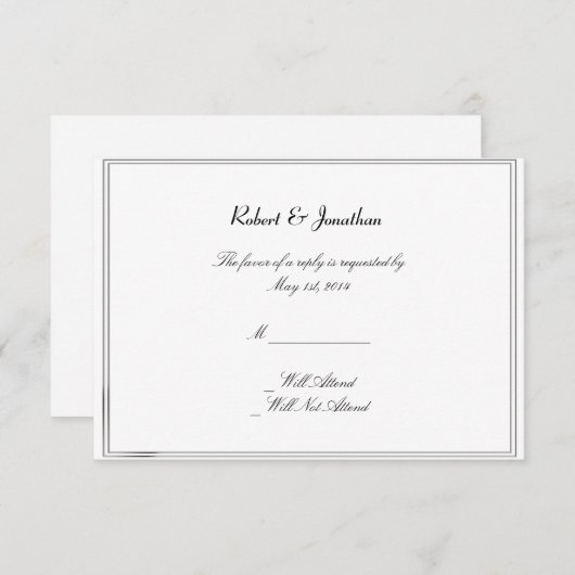 Top Hats en Bow Stropdassen Gay Wedding Response K RSVP Kaartje (Voorkant / Achterkant)