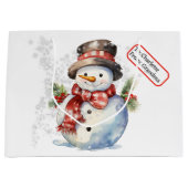 Top Hoed Snowman Aangepaste Naam Label Kerstsneeuw Groot Cadeauzakje (Voorkant)