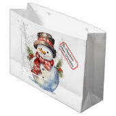 Top Hoed Snowman Aangepaste Naam Label Kerstsneeuw Groot Cadeauzakje (Voorkant Gekanteld)