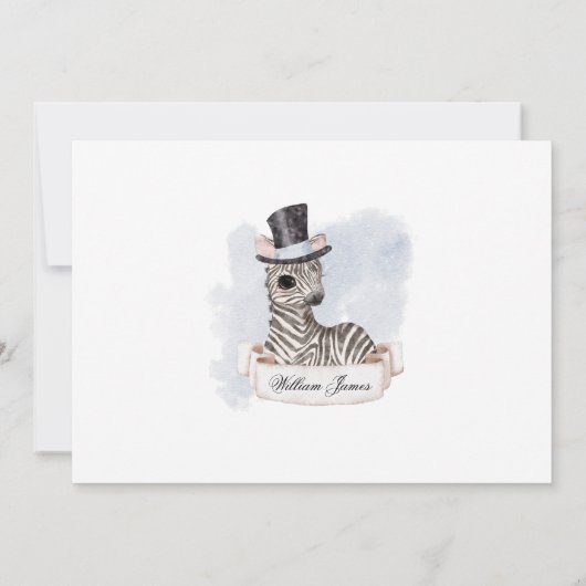 Top Hoed Zebra Boy Baby shower Kaart (Achterkant)