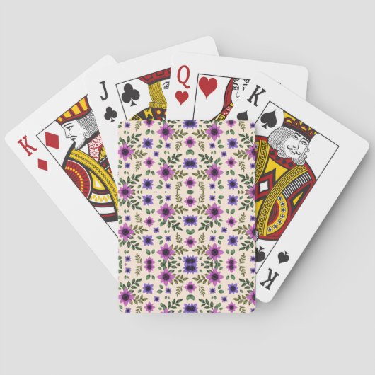 Top image shows cards with a floral back and face  pokerkaarten (Achterkant)