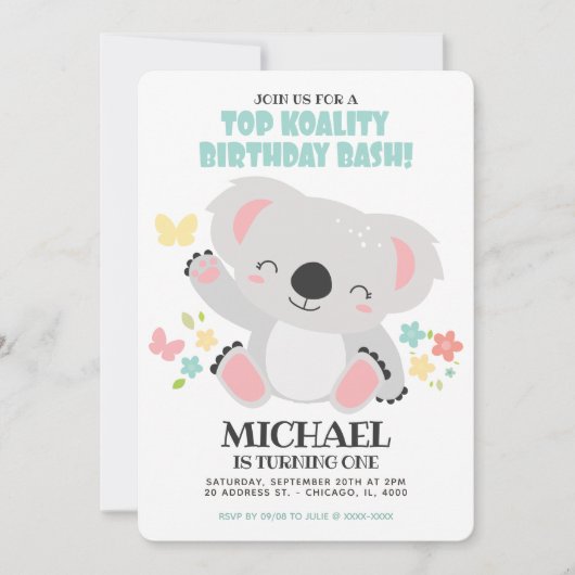 Top Koality Baby Koala Birthday Kaart (Voorkant)